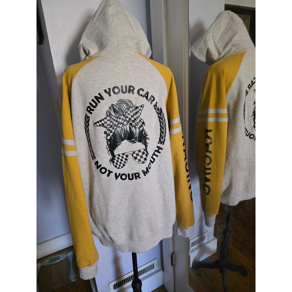 Jerzees NuBlend Racing Hoodie Womens Large Gray Yellow New Without Tag - Picture 3 of 4